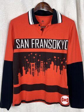 Disney Big Hero 6 San Fransokyo orange black long sleeve polo shirt unisex S
